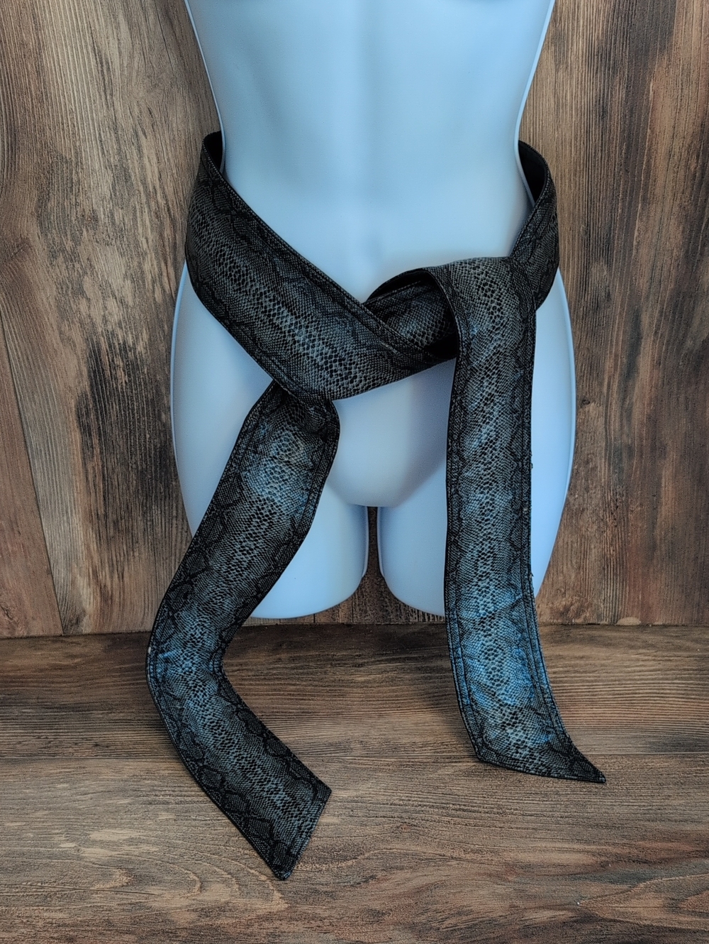 Snakeskin Print Leather Feel Waist Wide Sash Obi Belt
